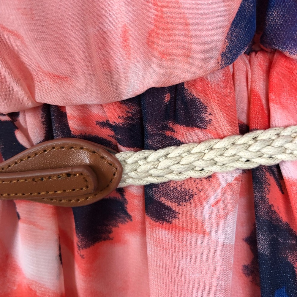 IZ BYER coral floral splatter dress rope belt Sz M - Picture 4 of 15